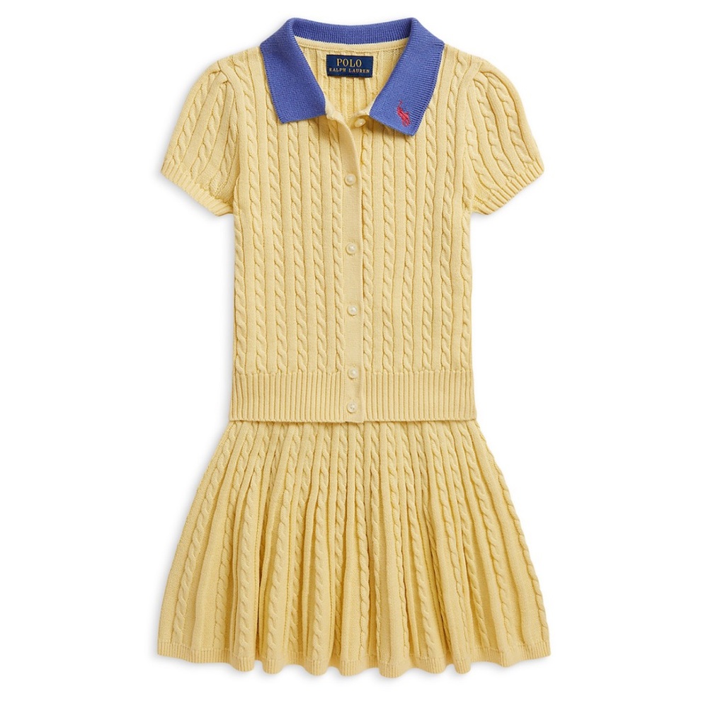 Polo by Ralph Lauren Yellow Cable-Knit Polo Dress with Blue Collar baby girl